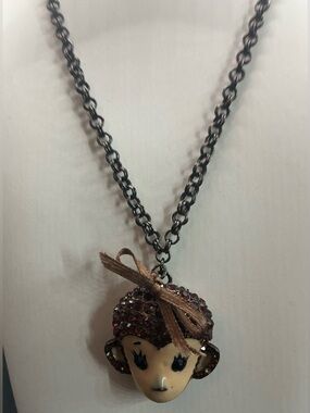 BETSEY JOHNSON CIUTE GIRL MONKEY PENDANT NECKLACE BROWN BOW WITH MATCHING RING